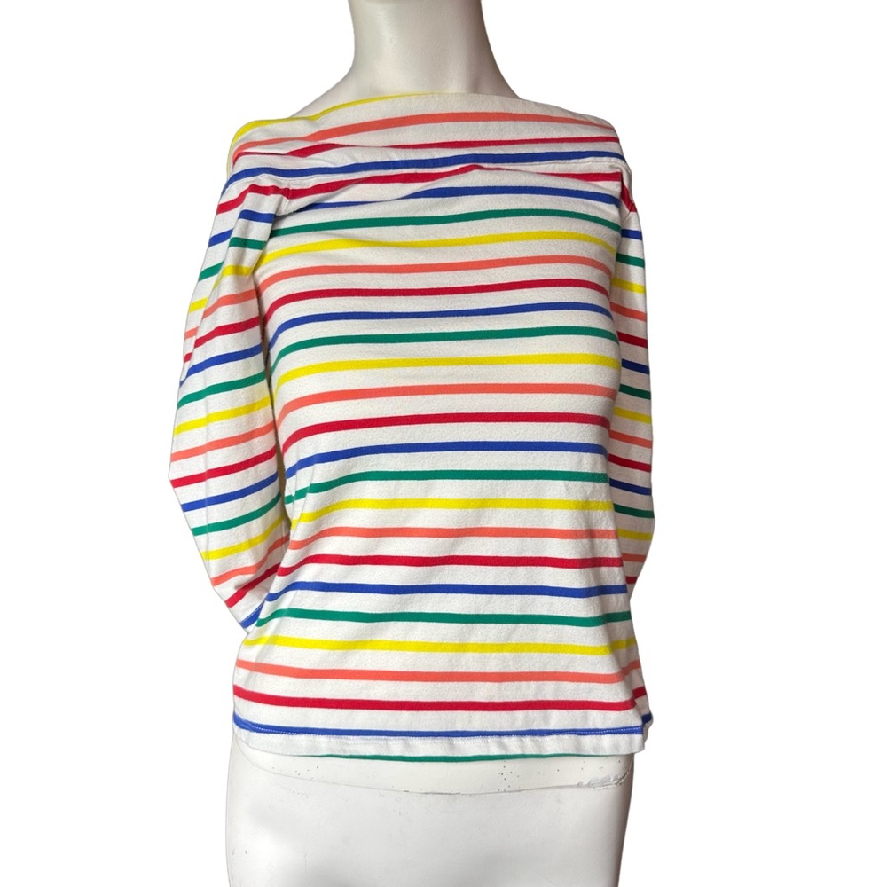 Modcloth Rainbow Top Fervour Cafe Parfait Stripe Off Shoulder Knit Medium Small